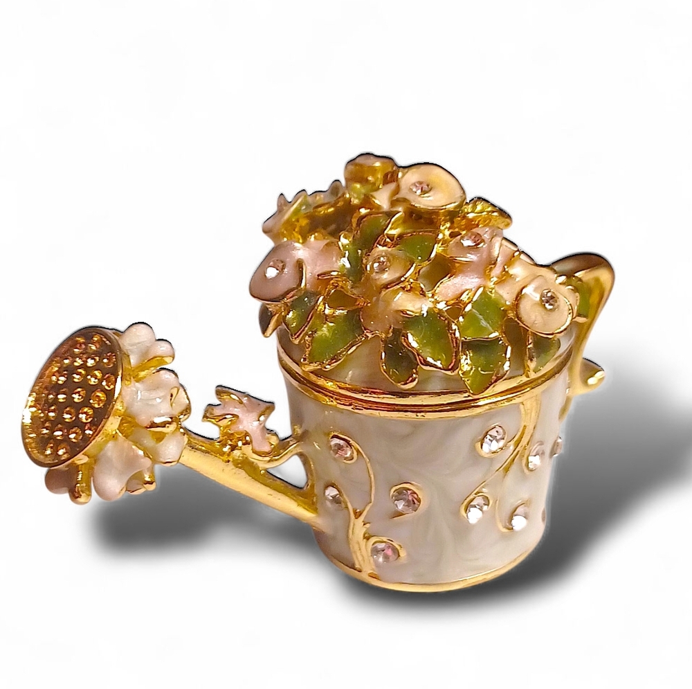 Elegant Gold and Green Watering Can Brooch - Picture 2 of 7